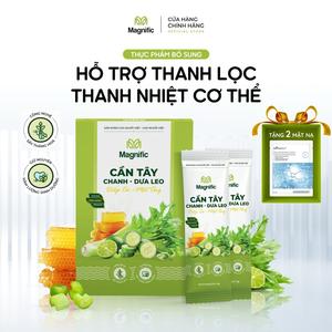 Nước uống Cần Tây, Chanh & Dưa Leo MAGNIFIC (Hộp 14 gói x 4g) - Tặng 2 Mặt Nạ Dưỡng Da
